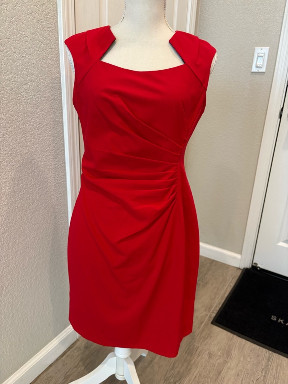 Calvin Klein Red Ruched Sleeveless Sheath Dress